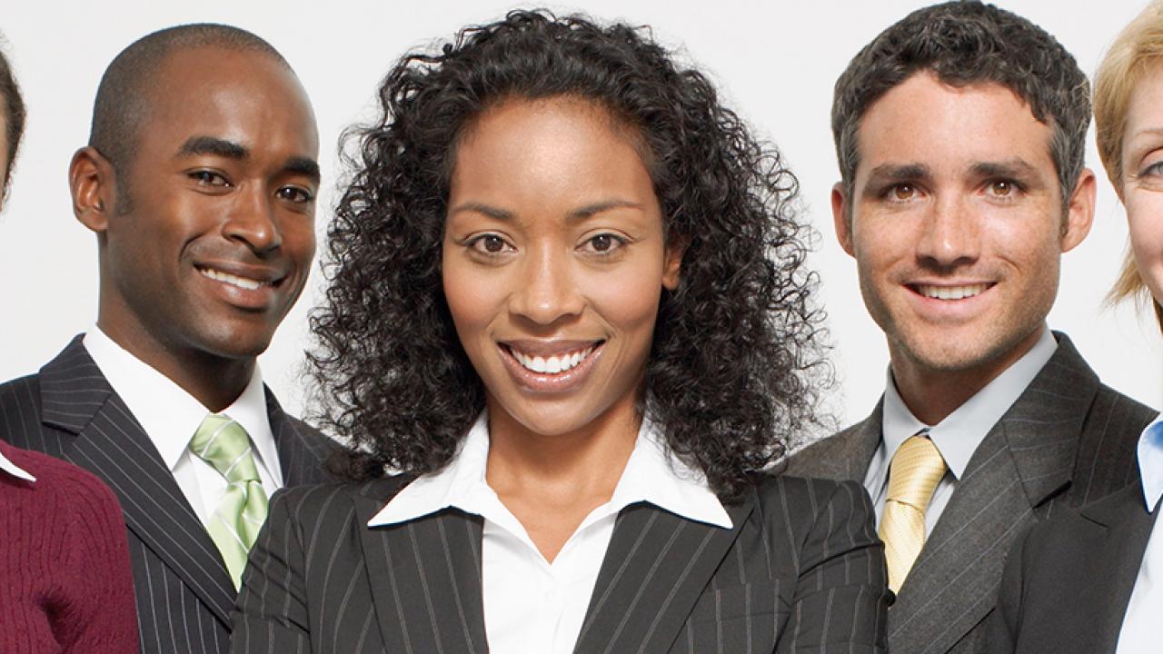 business people facing camera