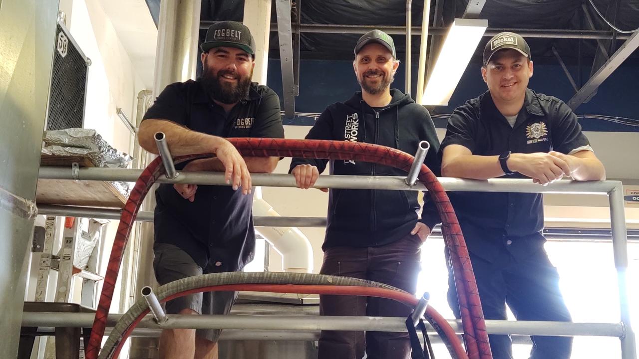 Remy, Tyler and Andy on the catwalk at the brewery