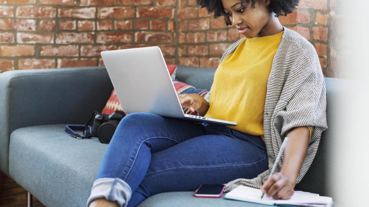 Woman taking online class