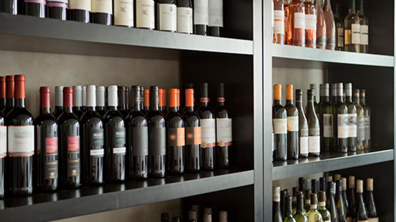 wine bottles in market