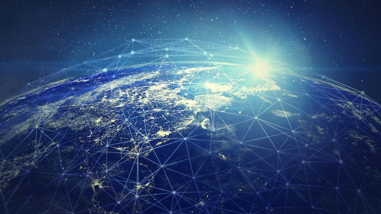 Planet earth from space with network connection and sunlight