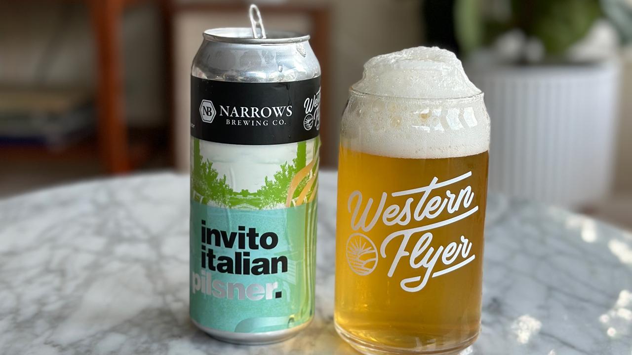 Collab beer can and beer in glass by UC Davis Master Brewers students