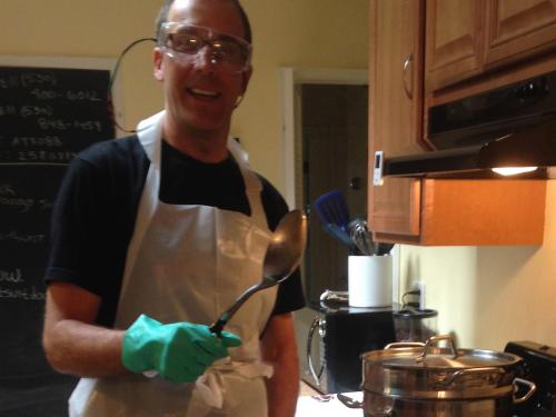 Master Brewer Sean Owens brewing in kitchen