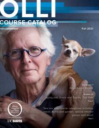 OLLI catalog cover with man and dog